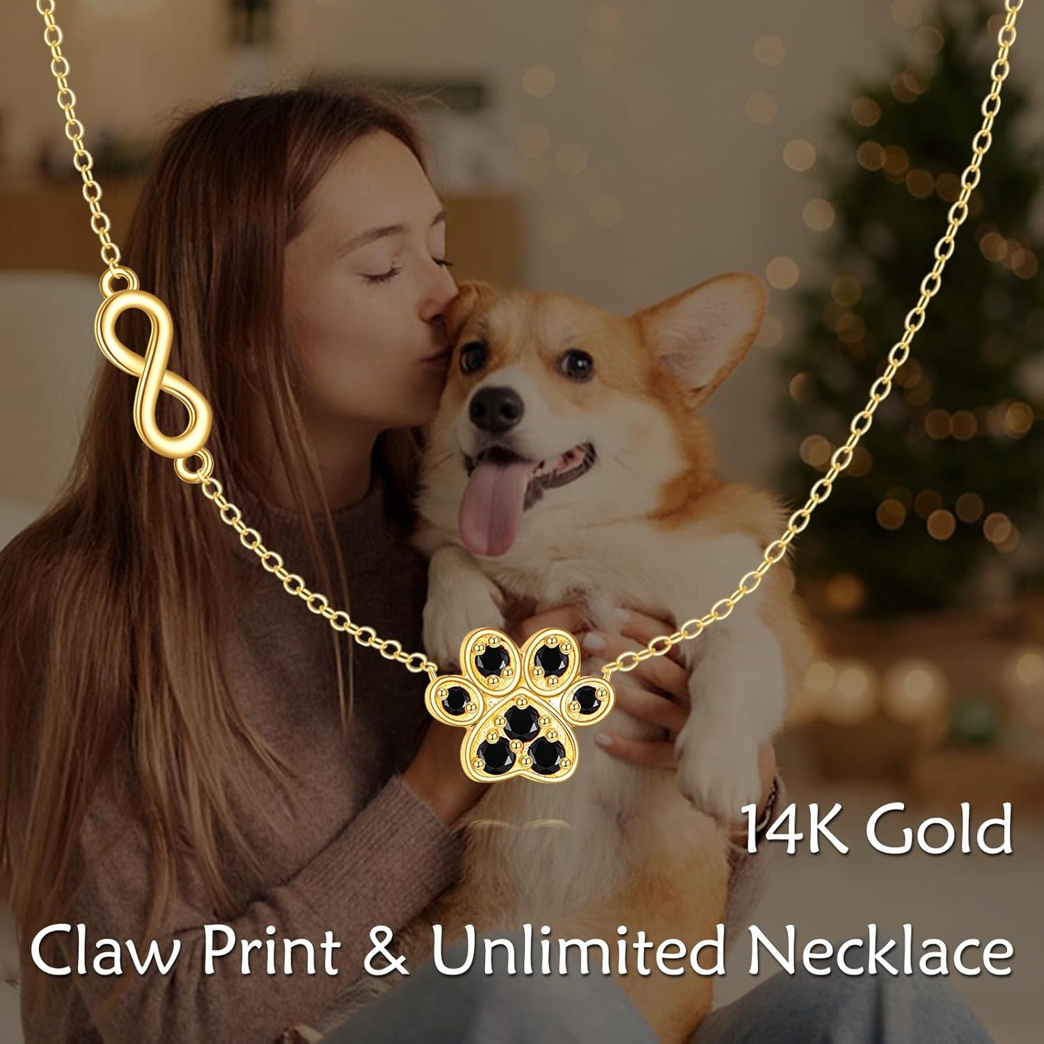 DOVRAN 14K Solid Yellow Gold Paw Necklace for Women 14K Gold Inifinity Necklace Dog Cat Paw Paint Jewelry Gift for Women - Image 2