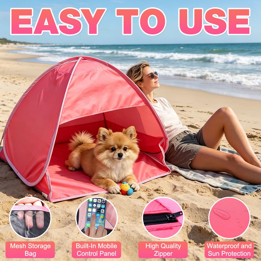 Tenda Poggiatesta, Tenda pop-up Automatica per Animali Domestici, Tenda da Spiaggia per Cani con Tasche Portaoggetti, Mini Tenda da Spiaggia Pop-up per Giardino Escursionistico All'aperto
