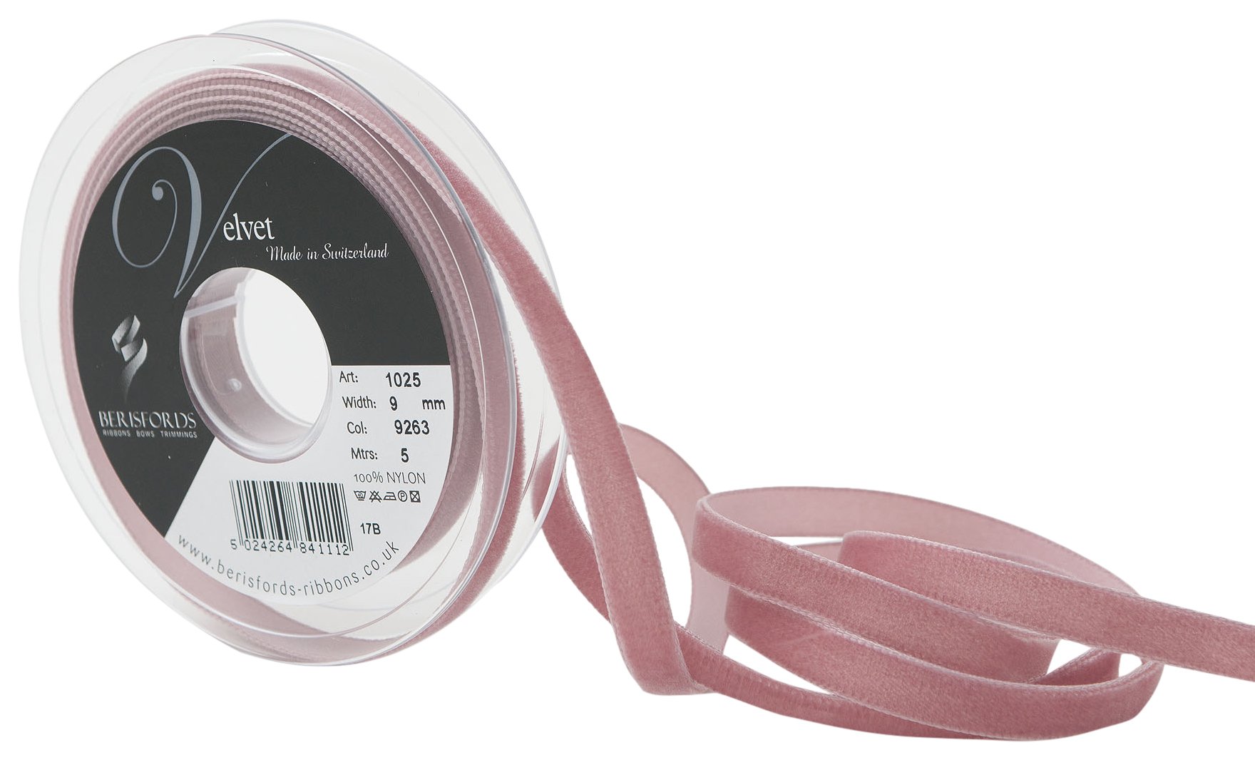 Berisfords Velvet Ribbon, Colonial Rose, 102 x 15 x 102 cm