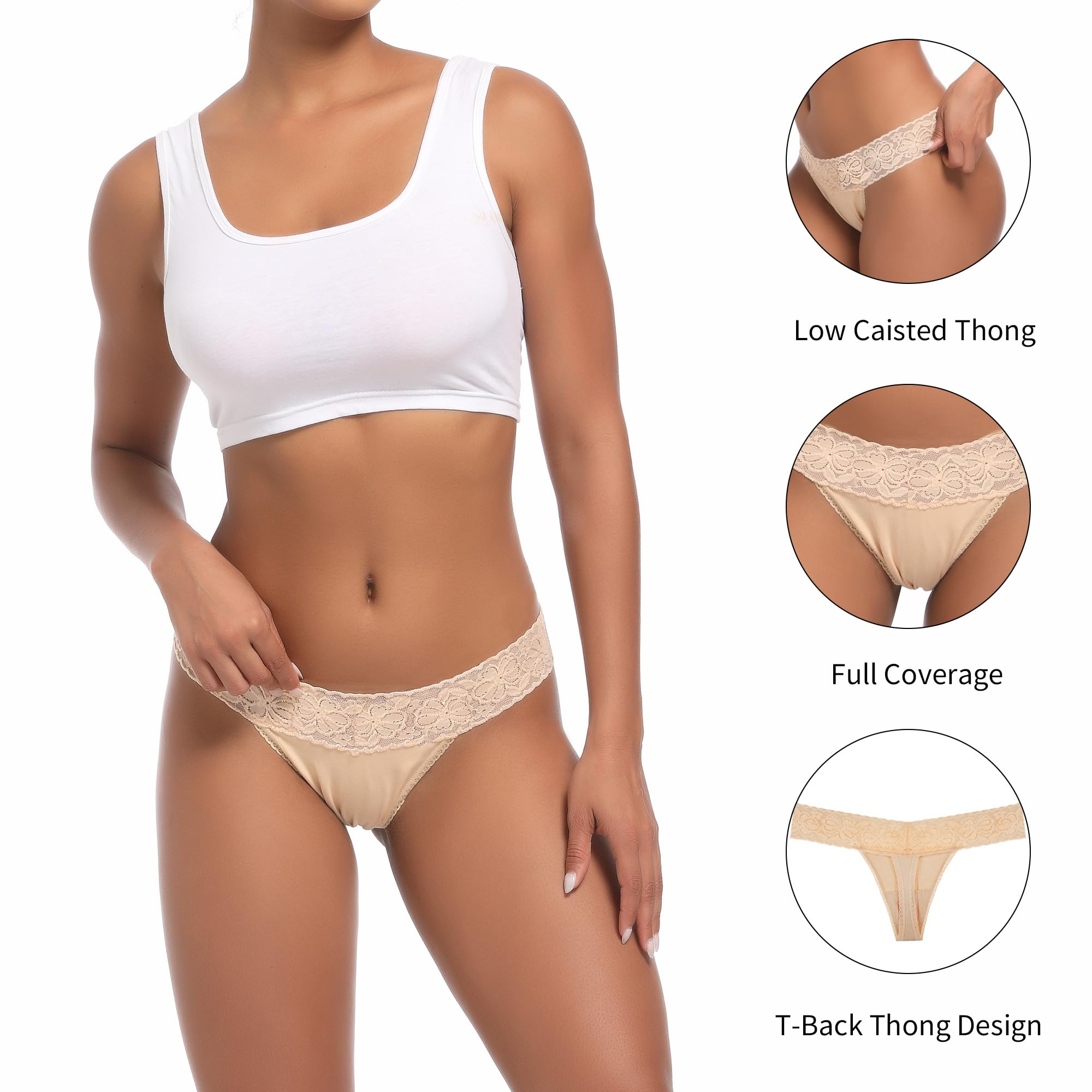 Paquete de 10 tangas de encaje sin costuras para mujer, talla grande, transpirables, talle bajo, espalda en T, de algodón elástico, ropa interior invisible, Tanga de algodón con cintura de