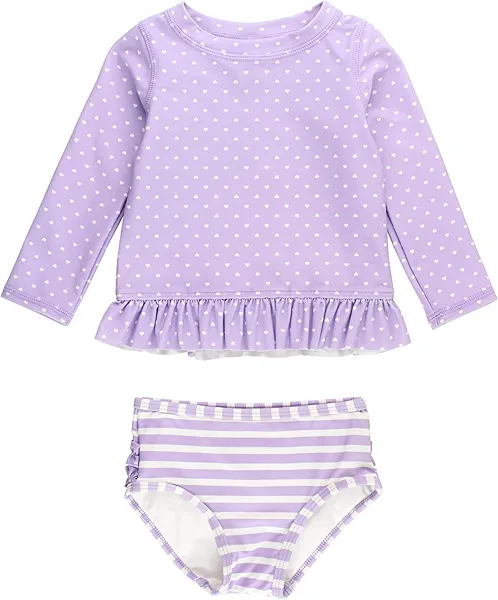 RuffleButts Baby/Toddler Girls Long Sleeve Rash Guard UPF50+ Sun Protected Bikini Swimsuit