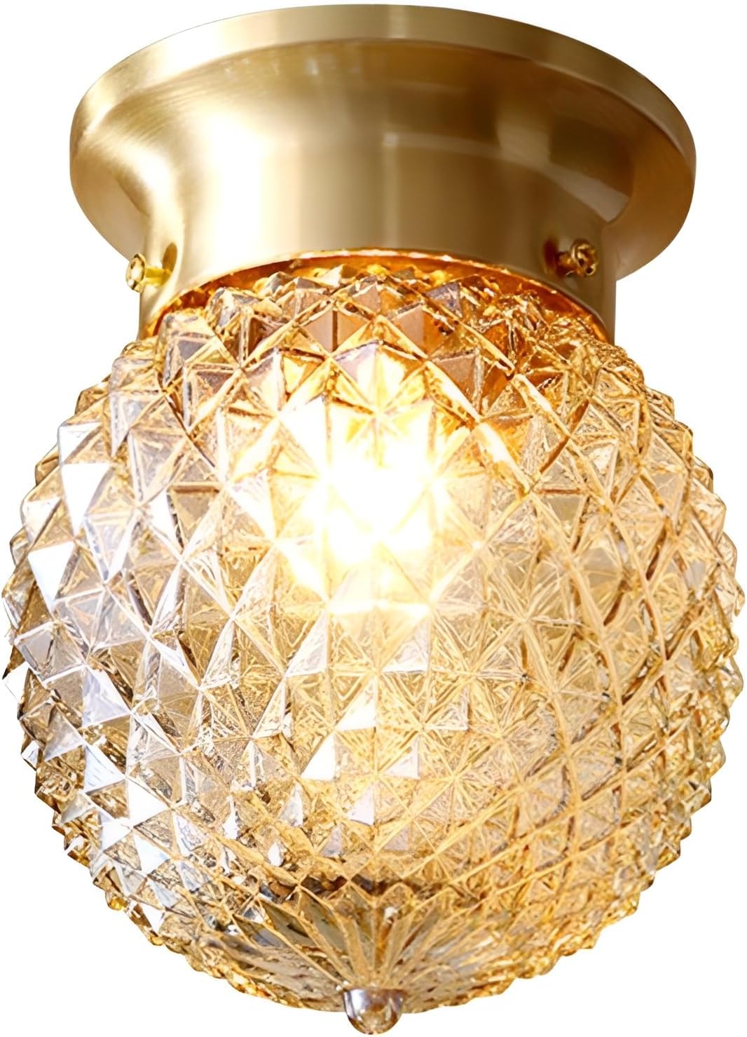 Gold Semi Flush Mount Ceiling Light Small Globe Glass Ceiling Light Fixture Vintage Bathroom Close to Ceiling Light Farmhouse Antique Brass Ceiling Light Pineapple Ceiling Lamp MCL18