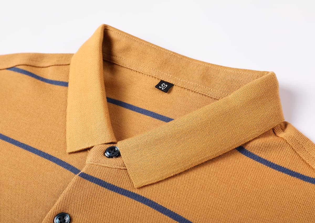 Mens Casual Cotton Striped Slim Fit Long Sleeve Collared T Shirt Polo Shirts - Image 5