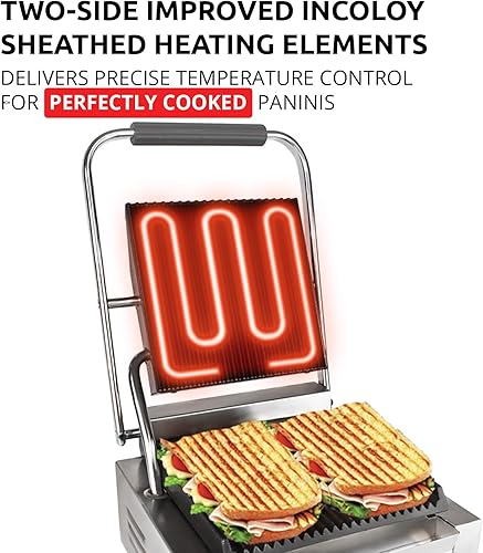 Miniatura 3 de ALDKitchen Panini - Parrilla de prensa sándwich  Construcción duradera de acero inoxidable  110 V (acanalada 9 x 9 pulgadas)