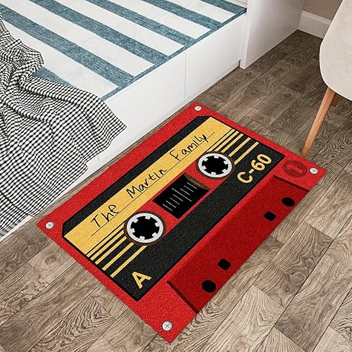 ENCYCOM Tapete de puerta de casete personalizado con nombre de la familia, tapete familiar personalizado para entrada en interiores y exteriores,