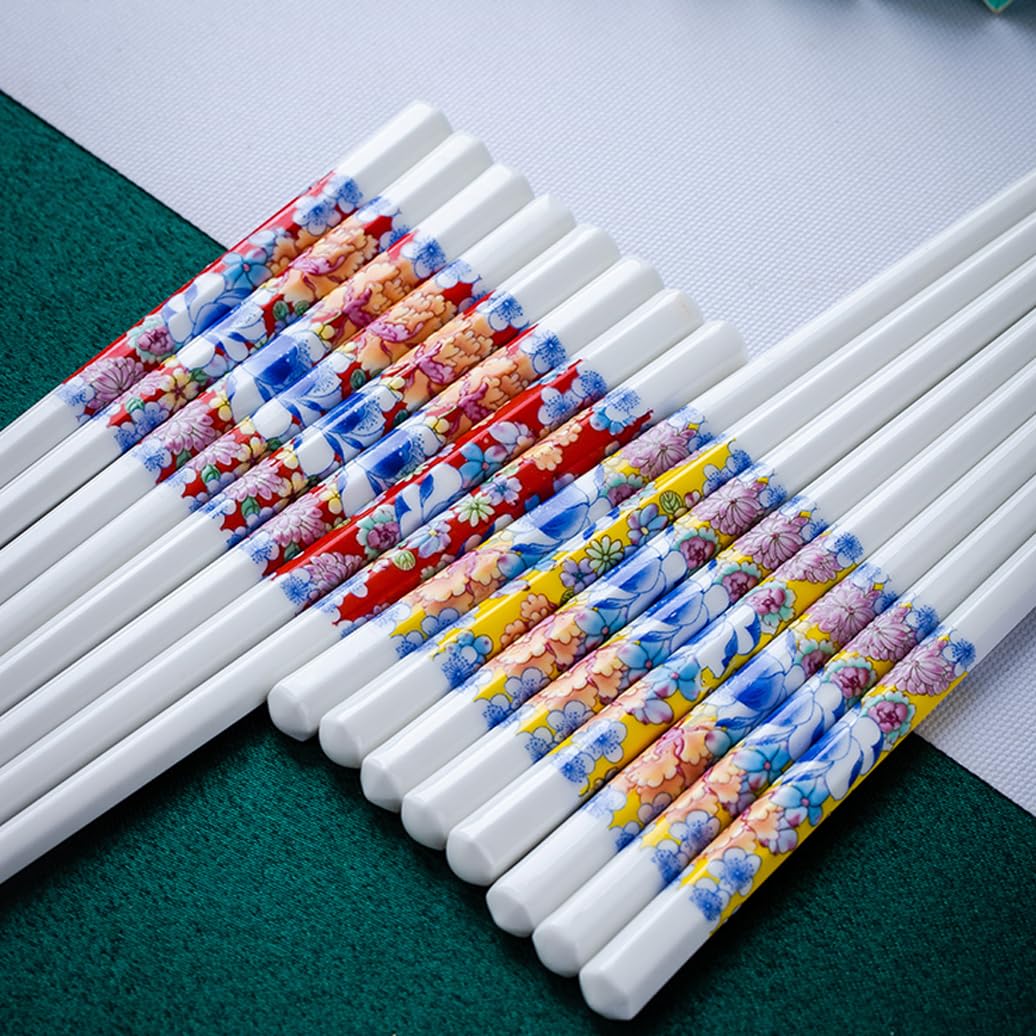 Coffret cadeau de baguettes en porcelaine chinoise, motif floral émaillé, baguettes réutilisables lavables au lave-vaisselle, coffret cadeau avec étui, baguettes en céramique osseuse de haute qua