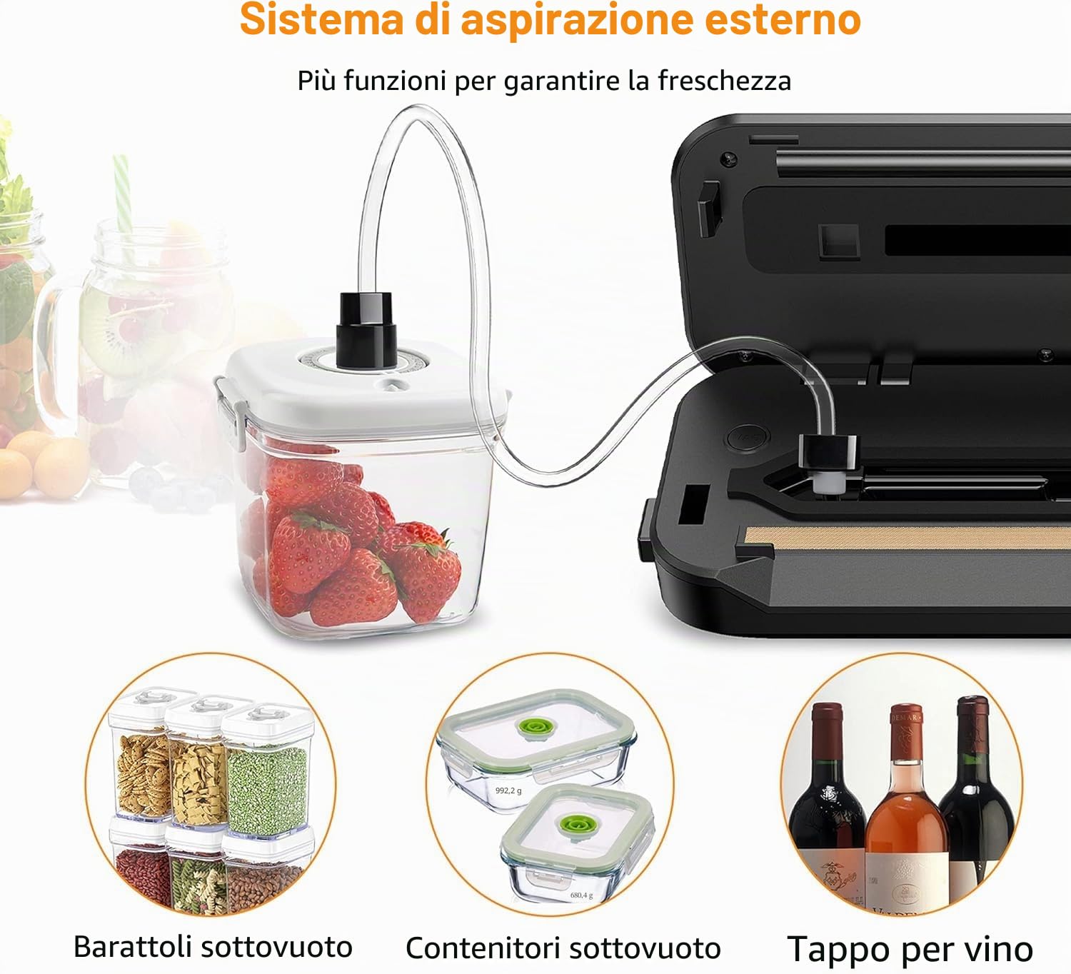 MegaWise Conservatore di Cibo Sottovuoto | 80kPa | Sacchetti e Taglierina | Macchina Automatica per Sigillare Alimenti | Modalità Secco Umido Fresco | Per Tutte le Esigenze di Conservazione