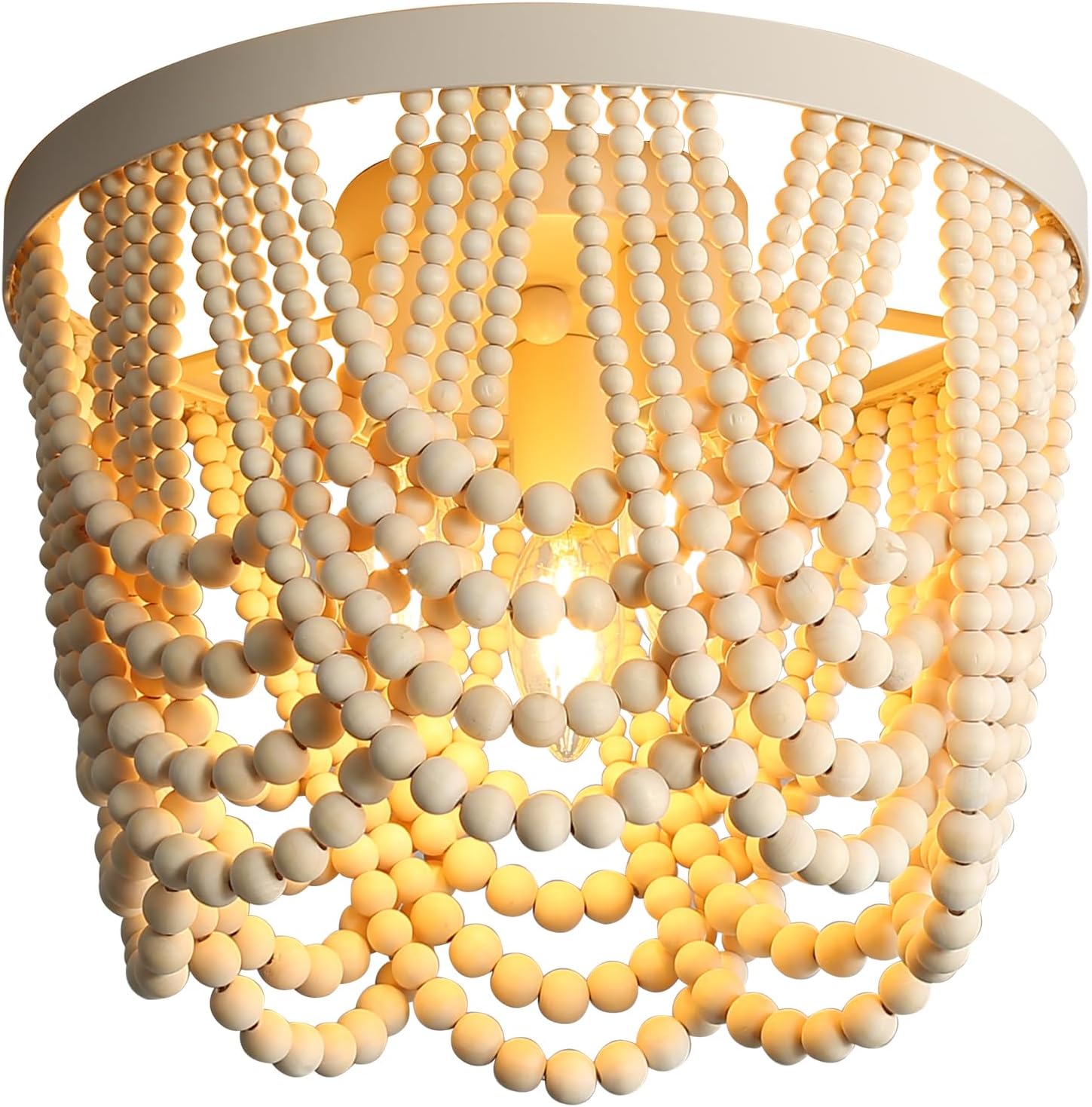 VILUXY Bohemia Wood Beaded Pendant Lights Antique Rustic Mini Chandelier White Finishing For Bedroom, Nursery Room, Girl Room, Hallway, Entryway, Passway, Dining Room, 3-Light