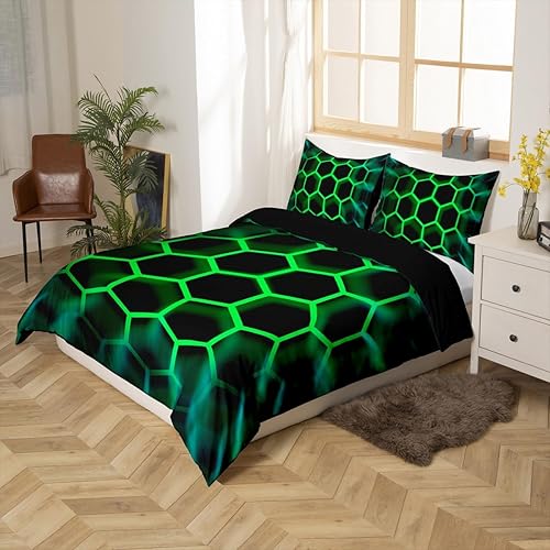 Miniatura 2 de Funda de edredón de panal 3D tamaño Queen, juego de ropa de cama hexagonal geométrica de colmena para niños y adolescentes, funda de edredón con