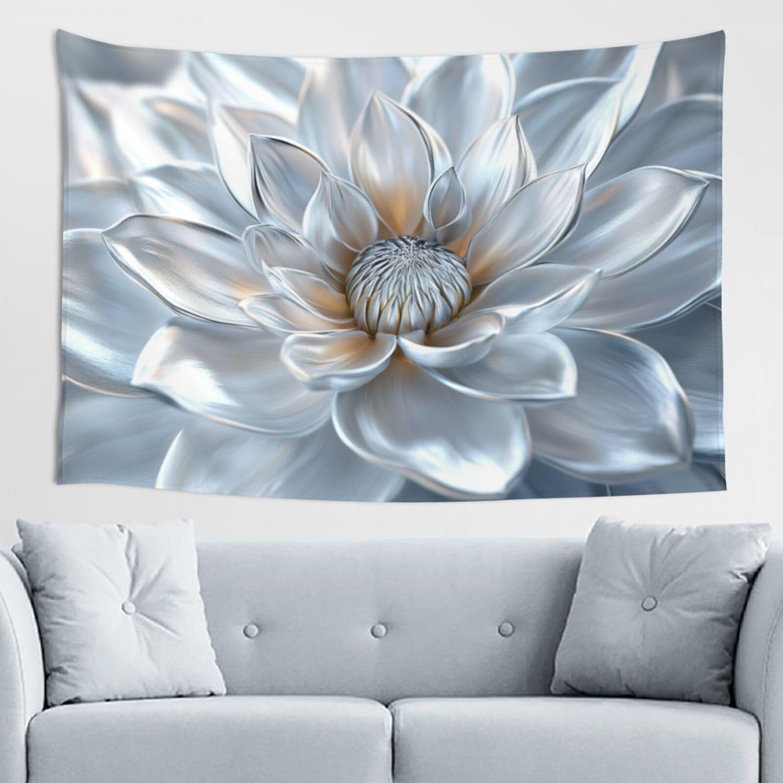 Woshuwo Silver Flower Tapestry Wall Art For Bedroom Living Room Dorm Modern Aesthetic Tapestry For Parties Backdrop Banner 60x40 Inch