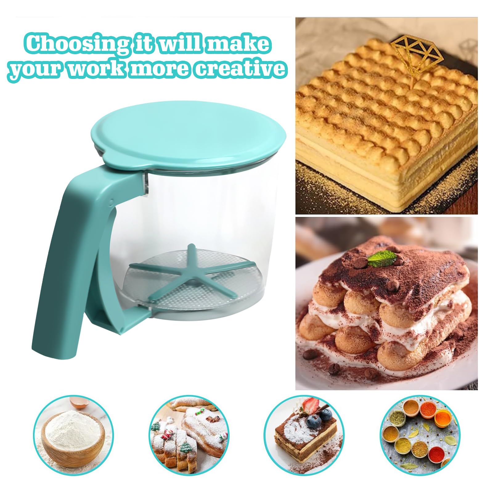 Mehlsieb Mit Handkurbel - Küchensieb Für Mehl & Puderzucker 18x14x13cm