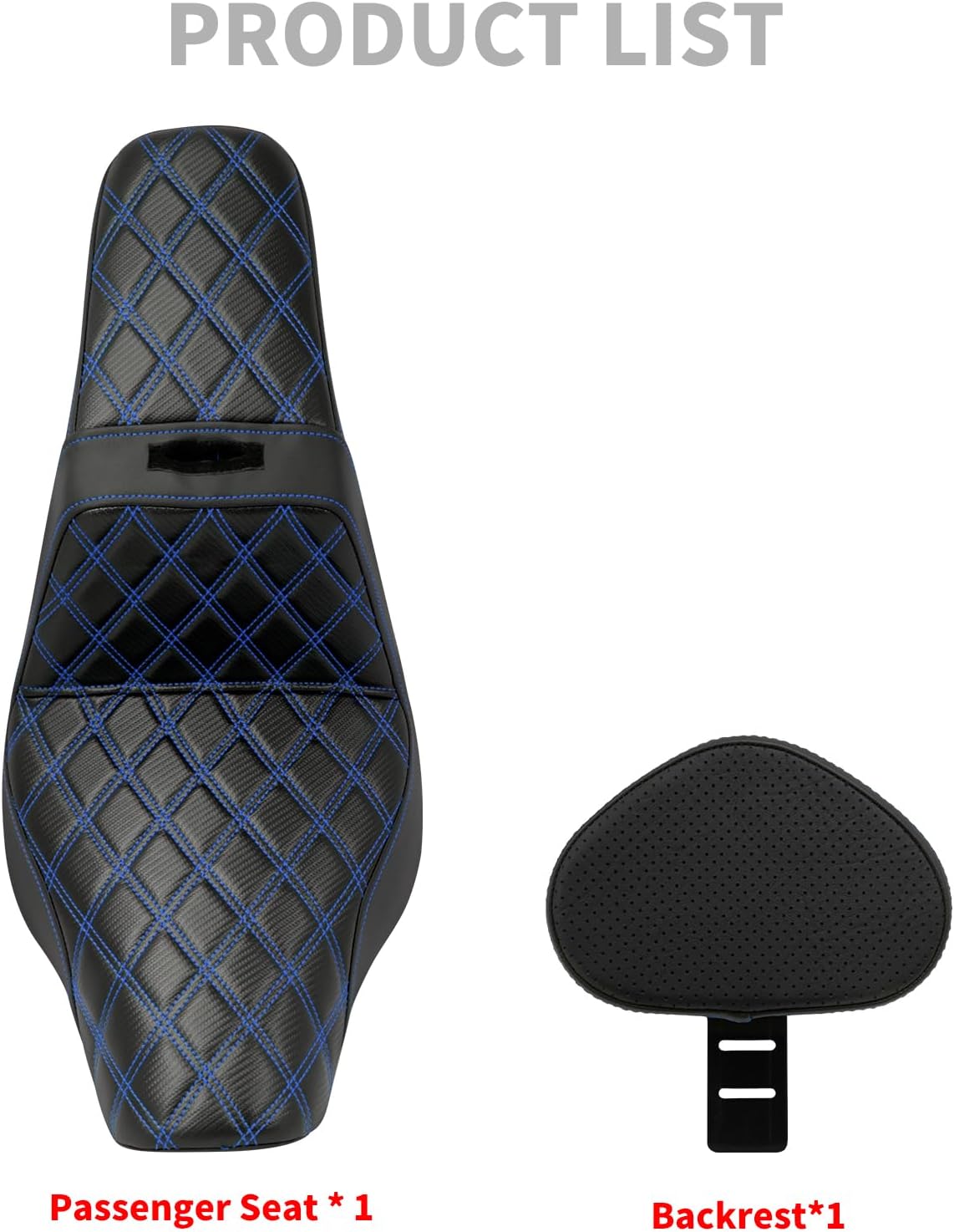 HDBUBALUS Motorcycle Seat Driver Passenger Seat with Backrests for Harley Low Rider Low Rider S ST 2018-up (Black with blue stitching)