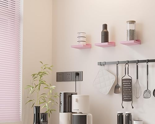 Miniatura 3 de Estantes flotantes pequeños, mini estantes colgantes, estante de pared de 5 pulgadas para baño, sala de estar, dormitorio, paquete de 3, con 2 tipos