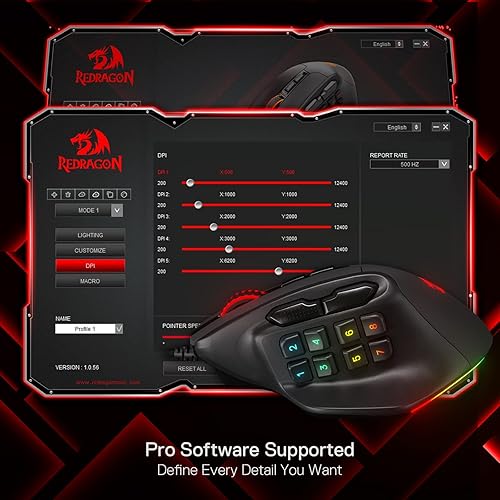 Miniatura 8 de Redragon M811 Aatrox - Ratón para juegos MMO, 15 botones programables con cable RGB con agarre natural ergonómico, 10 teclas macro laterales,