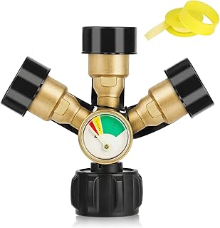 EEEKit 3 Way Propane Splitter, QCC/POL 3 Y Propane Gas Splitter Adapter with Gauge and Shut-Off Valve, Propane Tank Splitter for Camping Stoves, BBQ Grills, RV Camper, Heater