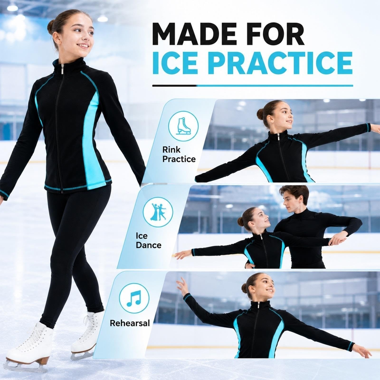 Chaqueta de calentamiento for patinaje artístico con paneles laterales