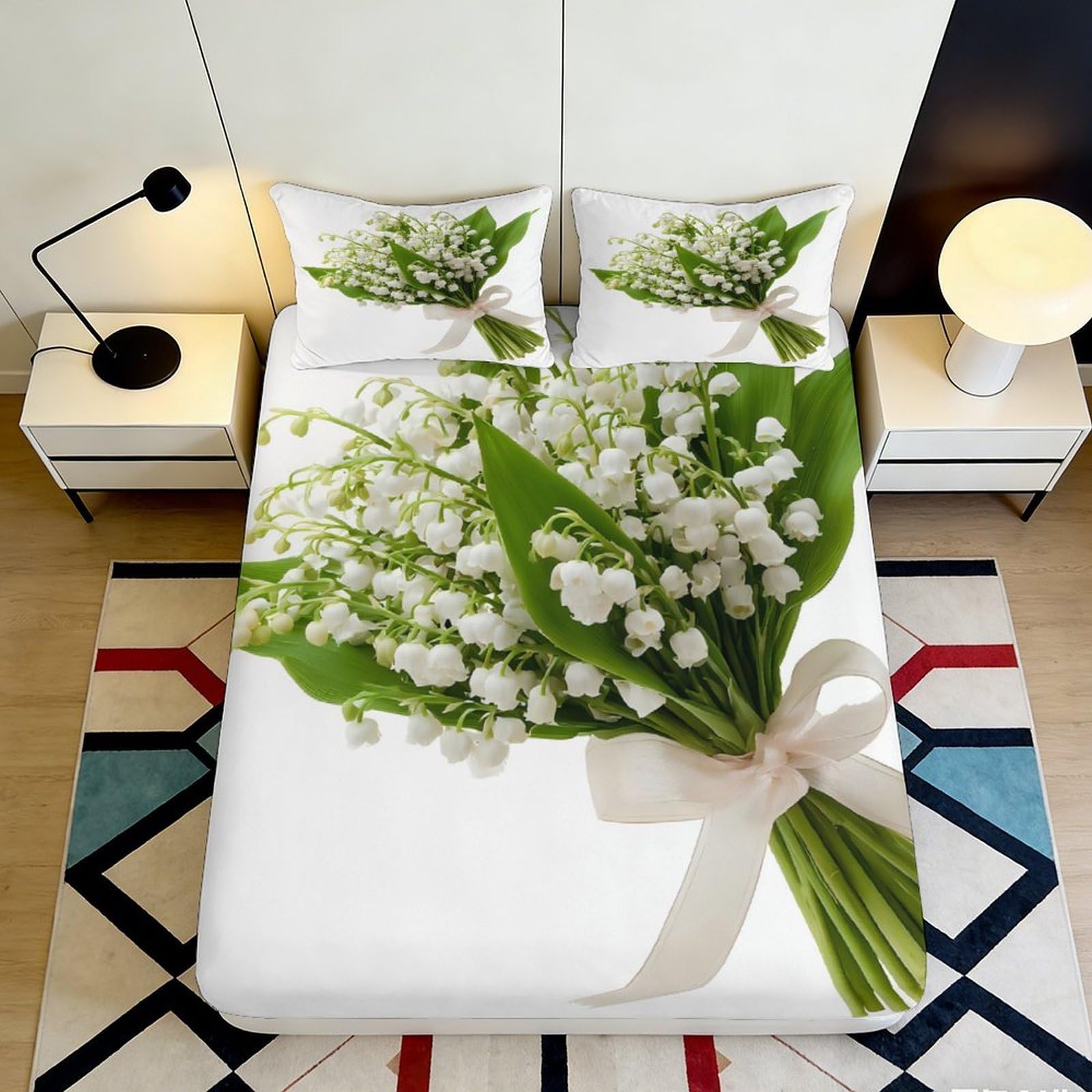Pnayamiorkfel Style-1 3D Printed Lily Of The Valley Fitted Sheet Microfiber White Floral Bed Sheet For Bedroom Guest Room Washable 90X200x25cm
