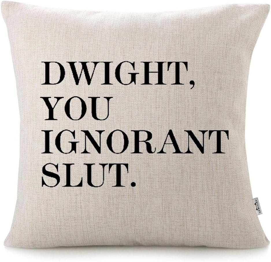 CHICCAT Cotton Linen Throw Pillow Case - Dwight, You Ignorant S… Home Decor Wedding Gift Engagement Present Housewarming Gift Cushion Cover 18 X 18