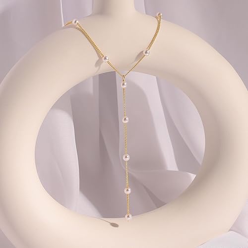 Miniatura 7 de VRIUA Pearl Necklaces for Women - 14k Gold Plated Dainty Pearl Necklace Simple Gold Pearl Necklace Everyday Minimalist Necklaces for Women
