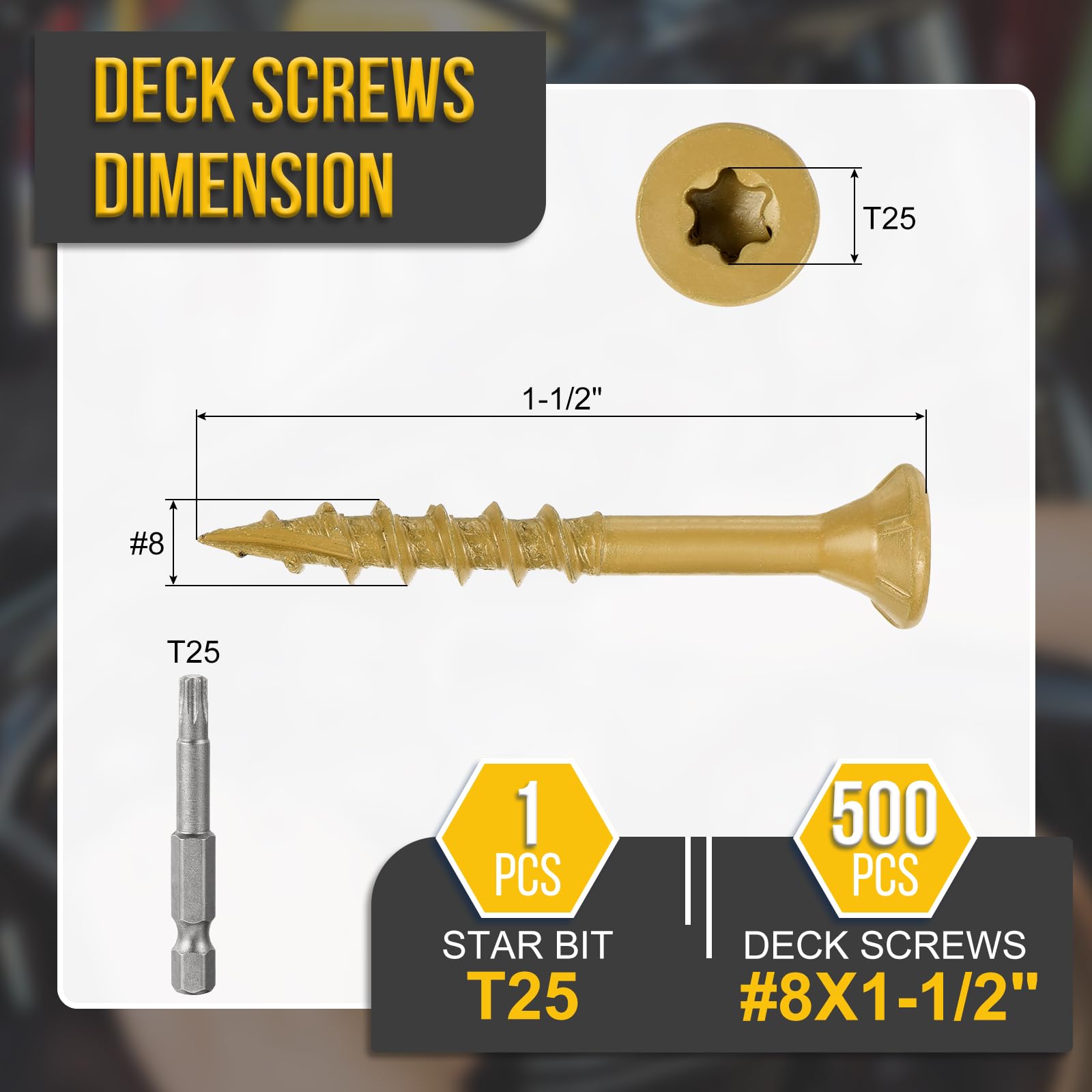 DTGN #8x1-1/2" Deck Screws, 500Pack, Good for Decks Fences, Frames, Farms, Outdoor Furniture - Image 2