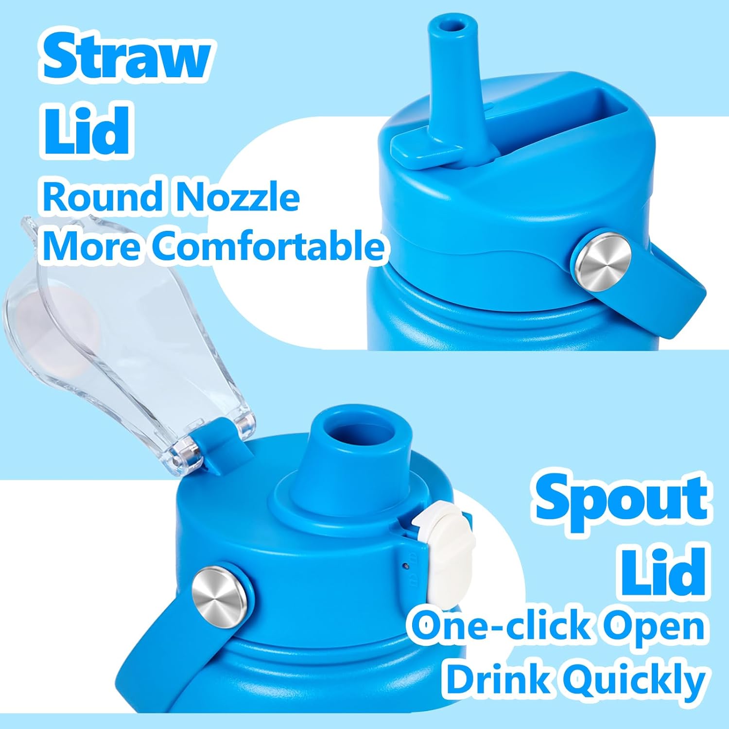 Insulated Water Bottle with Lid & Boot & Stickers, 24 oz Stainless Steel Sweat Free Bottle Keep Cold 24H, BPA-Free Sports Wide Mouth Water Bottle, Blue Gradient - Image 9