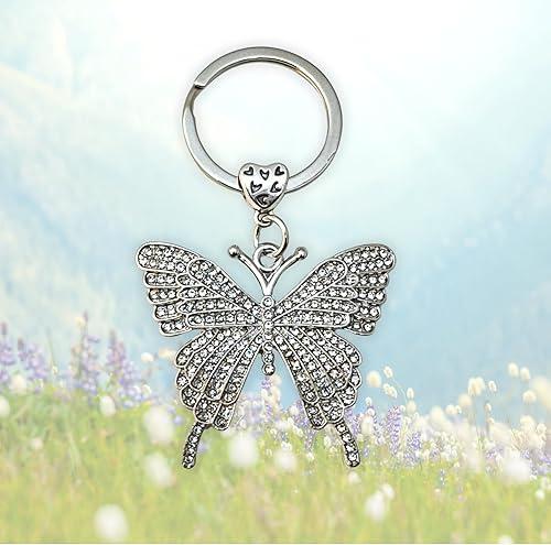 Miniatura 6 de Llavero de mariposa plateada - Cubierto de diamantes de imitación - Bolsa con cordón - 3 pulgadas de largo, plateado