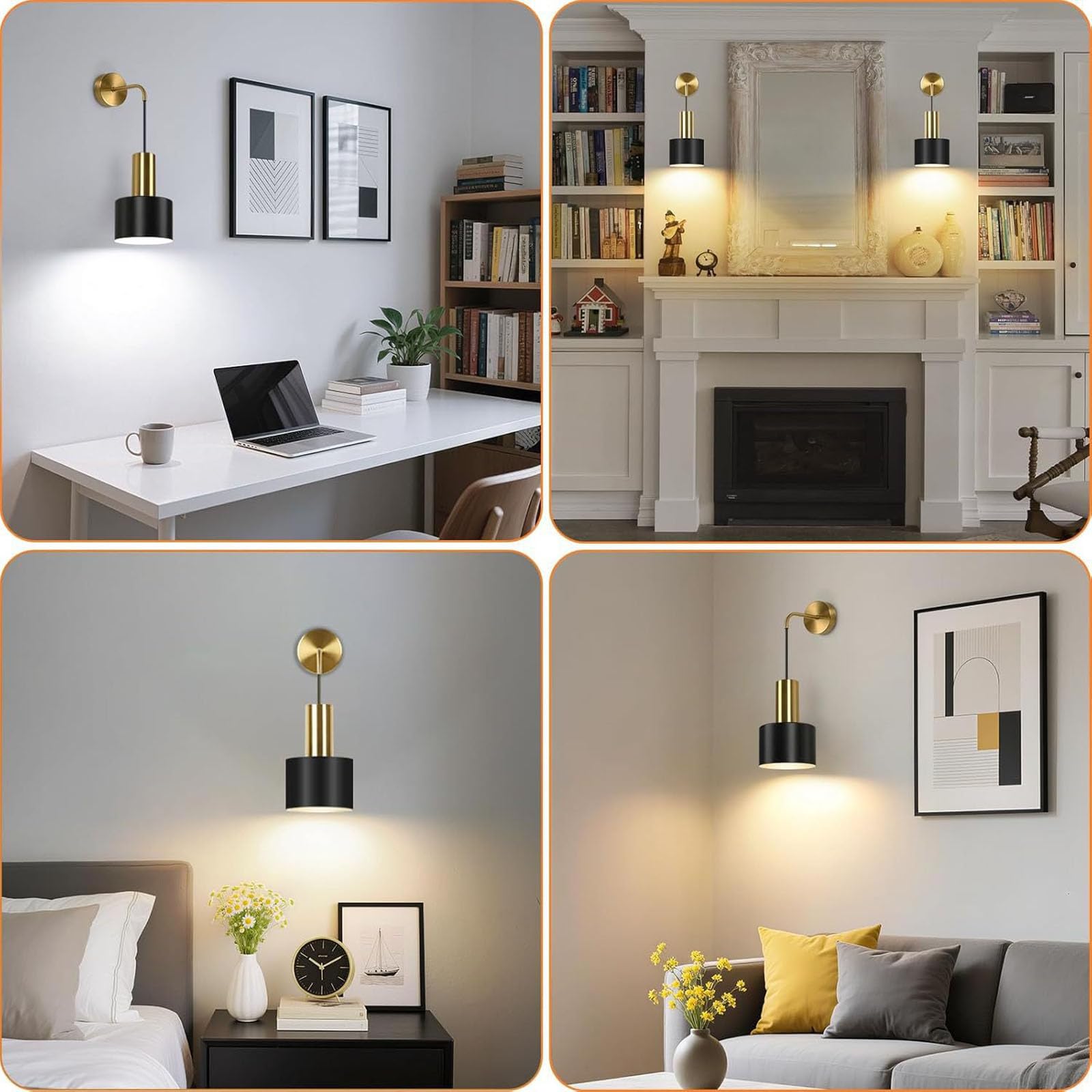 Applique da parete moderne senza fili, set da 2 applique a batteria, dimmerabili e regolabili in ottone anticato con telecomando e lampadina LED per interni, camera da letto e comodino (Dimensioni: 2