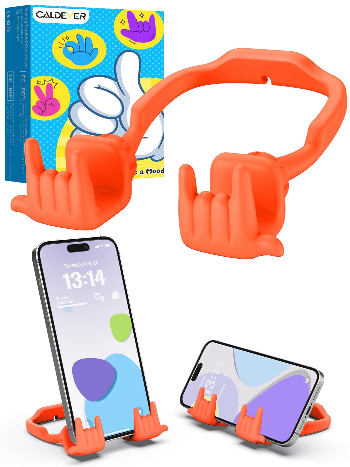 CALDEVER Stocking Stuffers for Teen Boys Girls Gifts Cell Phone Stand Upgrade Adjustable Rock on Lazy Phone Stand for Desk Cool Funny Gadget Gifts for Christmas Adult Men Women Wife 1Pack Orange Red