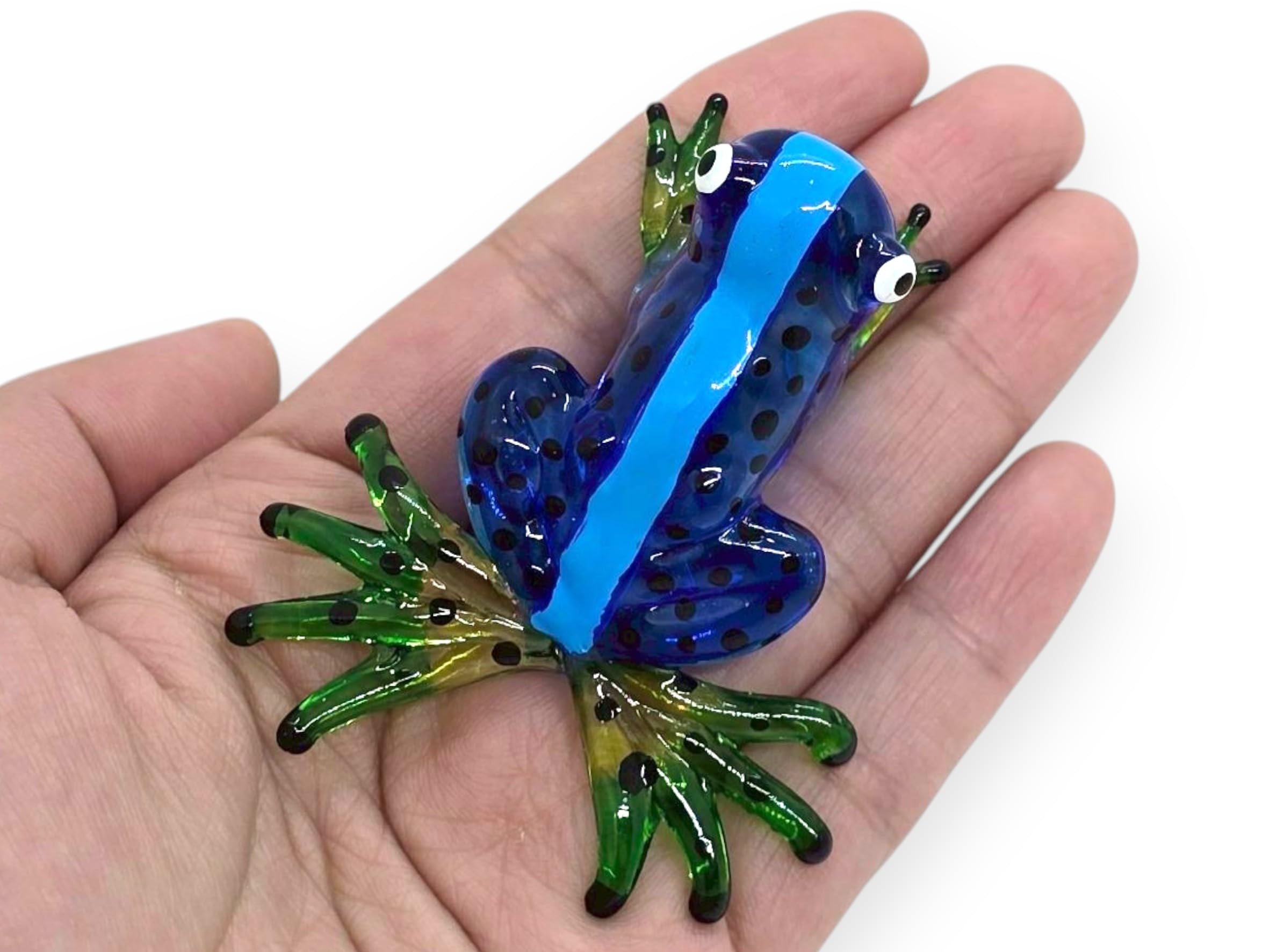 WitnyStore Tiny 2⅛" Long Blue Frog Figurine - Miniature Hand Blown Glass Colorful Poison Dart Frogs Amphibian Semiaquatic Tropical Animals Crystal Decorative Replica Collectible Figurines Home Décor