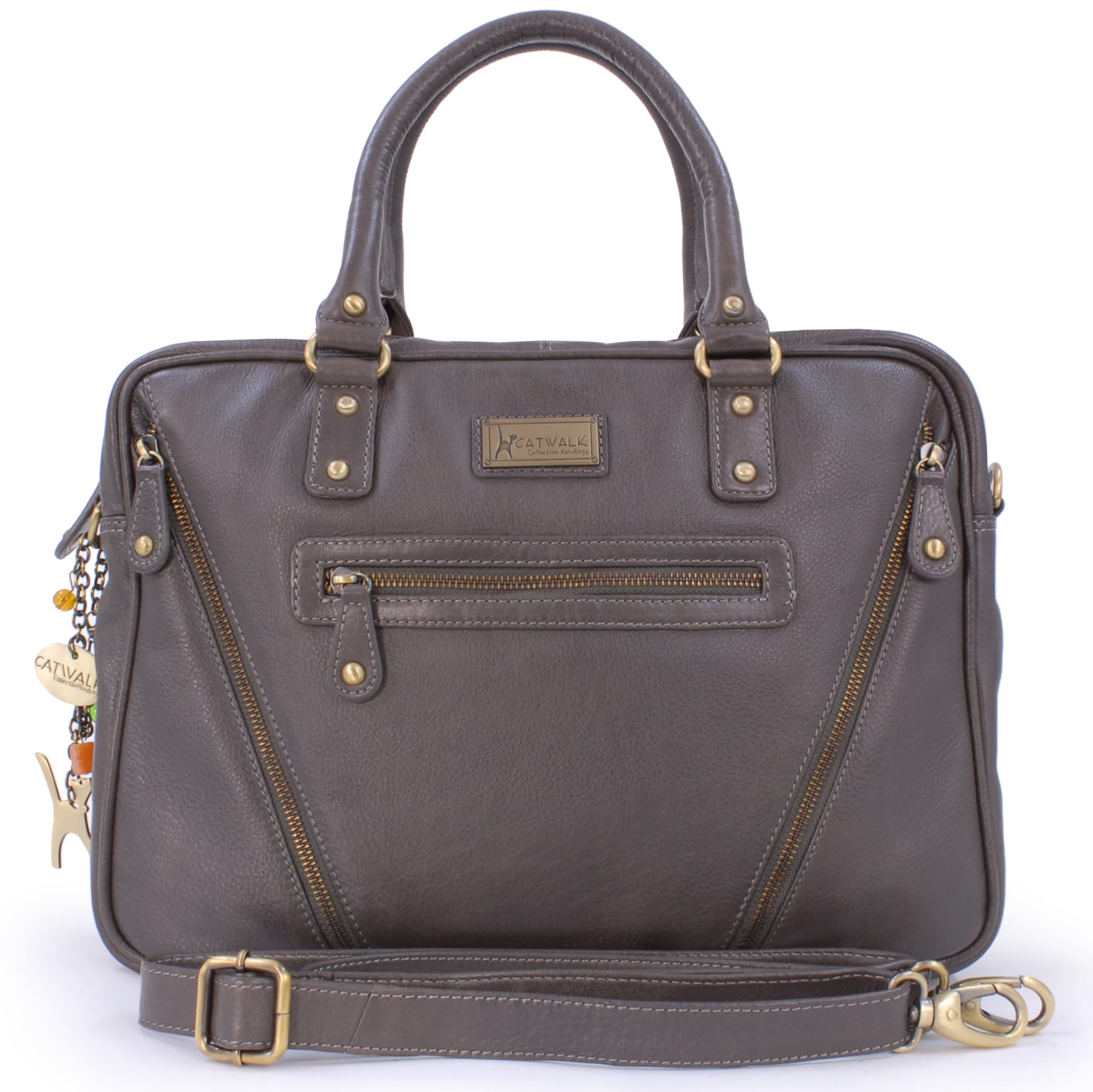Catwalk Collection Handbags - Bolso de Hombro de Piel con Correa Bandolera - Bolso Tote Grande para Trabajo - Maletín A4 - Sienna