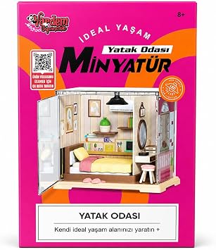 VARDEM Oyuncak Işıklı Kendin Yap Minyatür Yatak Odası Seti 55 Parça, LED Işıklı DIY Mini Oda Maketi, El Becerisi ve Yaratıcılık Geliştirici Oyuncak, 8+ Yaş EP602
