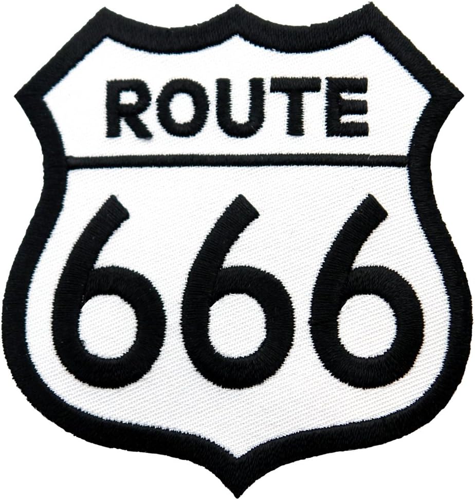 Route 666 Embroidered Patch Iron-On Evil Highway Road Sign Parody 66 Biker Emblem
