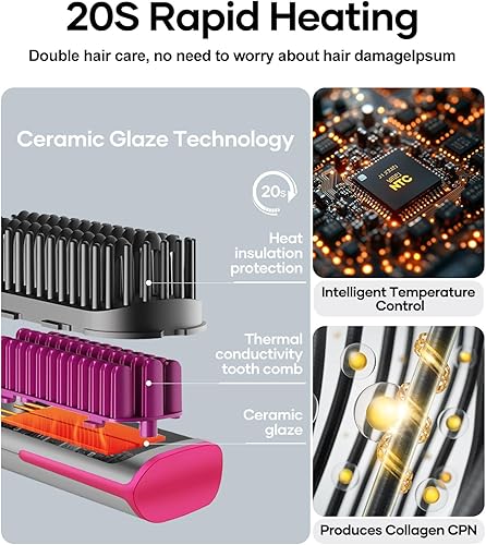 Miniatura 3 de Cepillo alisador de cabello  Cepillo térmico para mujer, más 3 cerdas densas de cerámica para cabello grueso y rizado, 16 temperaturas, cepillo