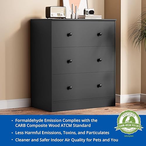 Miniatura 6 de Cozy Castle Cómoda de 3 cajones, cómoda negra para dormitorio, cajones de armario, armario de almacenamiento para dormitorio de niños, sala de