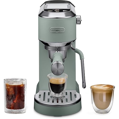De'Longhi Dedica Duo Compact Espresso Machine - Cold Brew Coffee Maker with Milk Frother Wand- for Espresso, Hot & Iced Coffee, Cappuccinos, Lattes & Home Barista Brewing, Pistachio Green