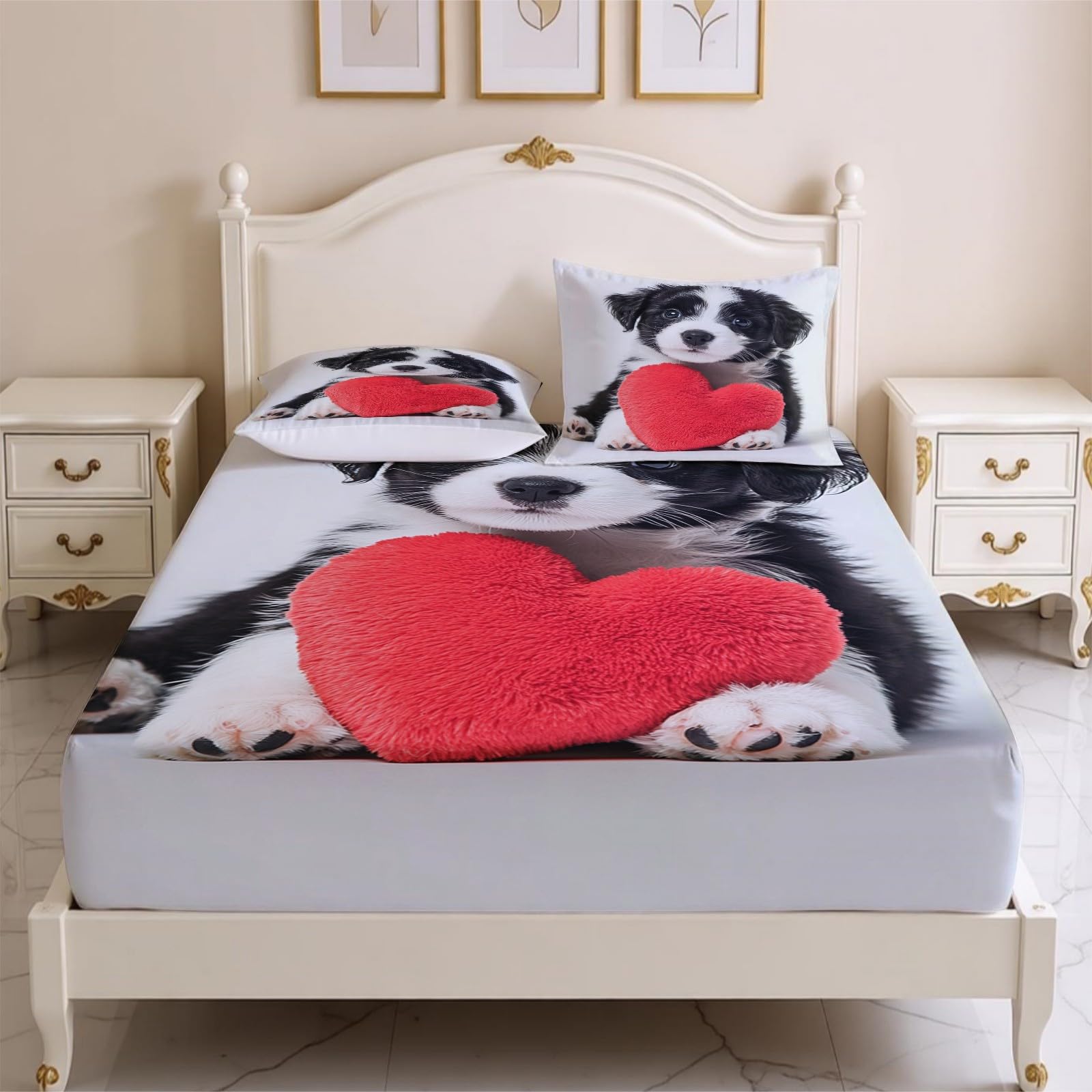 Lenzuolo con Angoli 180 x 200 cm Microfibra Cane animale Lenzuolo Sotto Elasticizzato Profondo 25 cm nero per Singolo e Matrimoniale