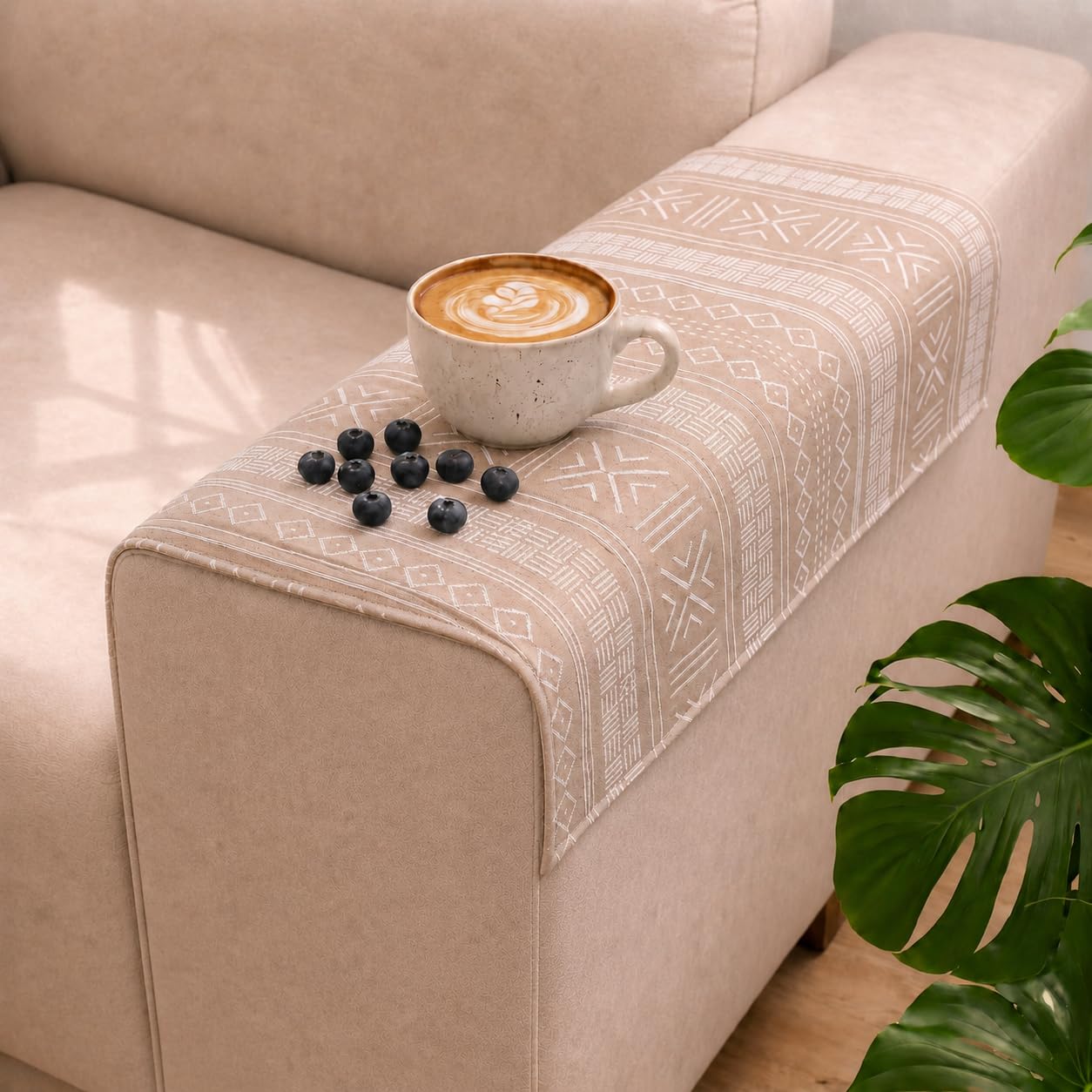 STITCHNEST 'Verdant Bohemian Stories' Sofa Armrest Cover | Elegant Jacquard Fabric, Washable & Durable for Modern Living (18 x 22 Inches)