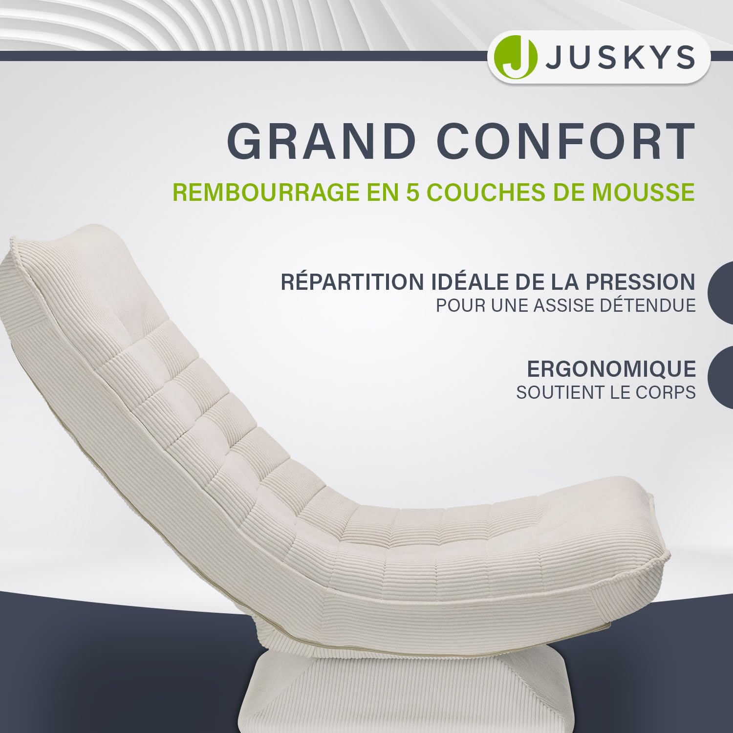 Juskys Fauteuil Relax Korsika - Ergonomique et pivotant à 360°, Pliable avec Rembourrage à 5 Couches - Fauteuil en Velours Confortable pour Salon - Beige