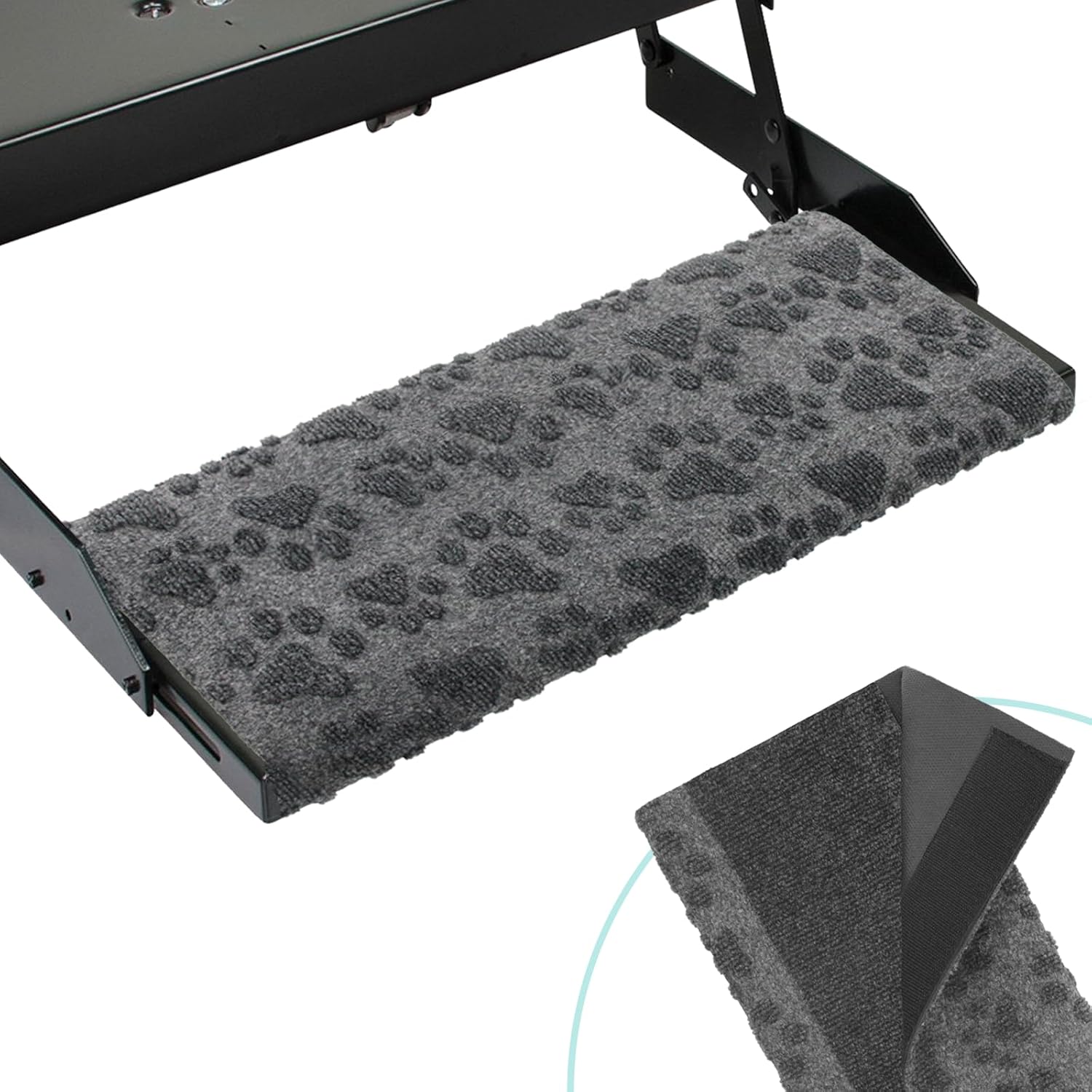 RUNROLE No Spring Wrap Around RV Step Cover, Fits 7-9" Deep, 23" Wide, One-Piece Easy Install, Tool-Free Camper Step Carpet Non Slip RV Stair Rugs- 3 Pack, Embossed Paws Pattern
