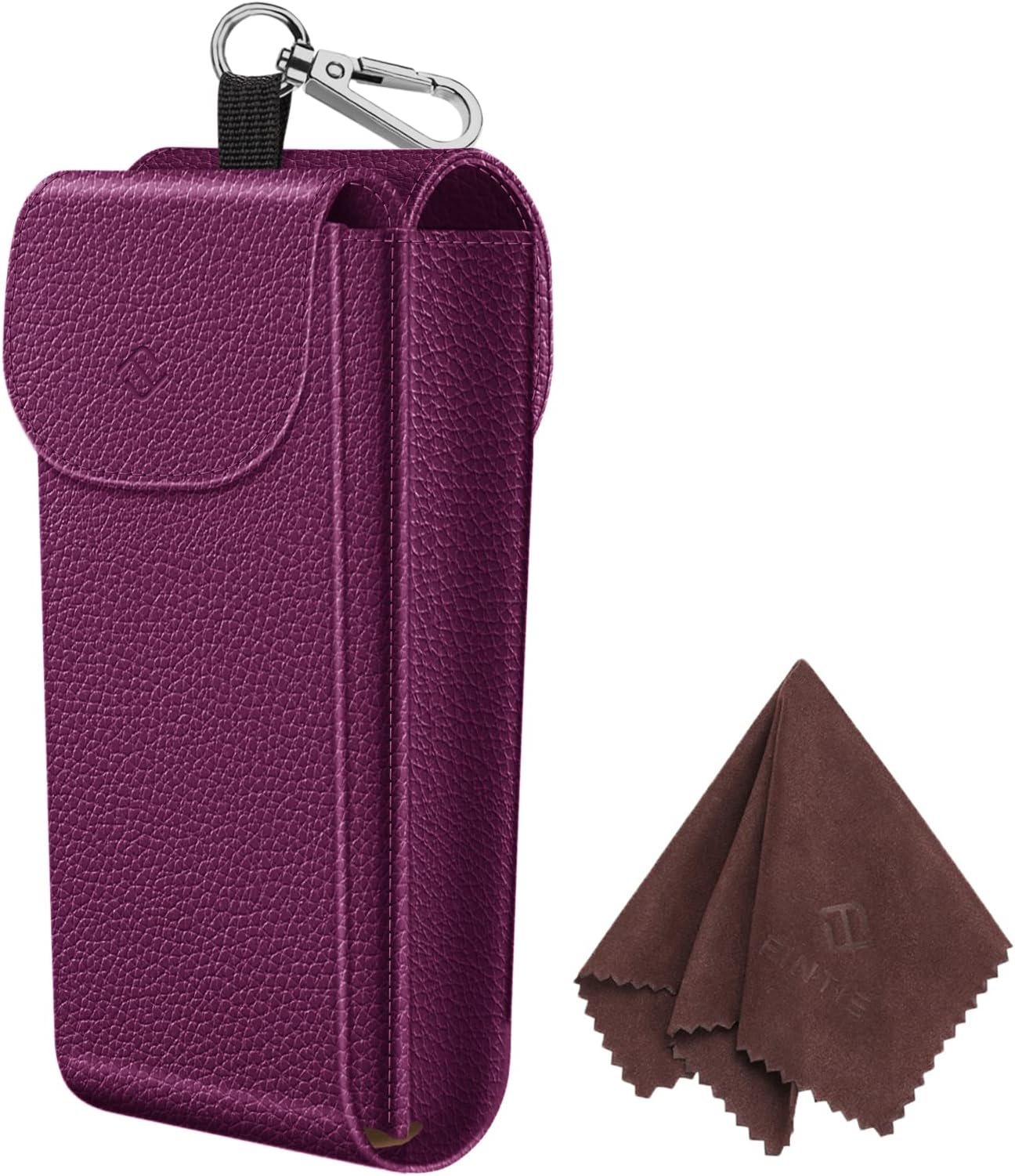 Double Glasses Case with Carabiner Hook, Portable Vegan Leather Eyeglass Case Anti-scratch Sunglasses Pouch, Purple