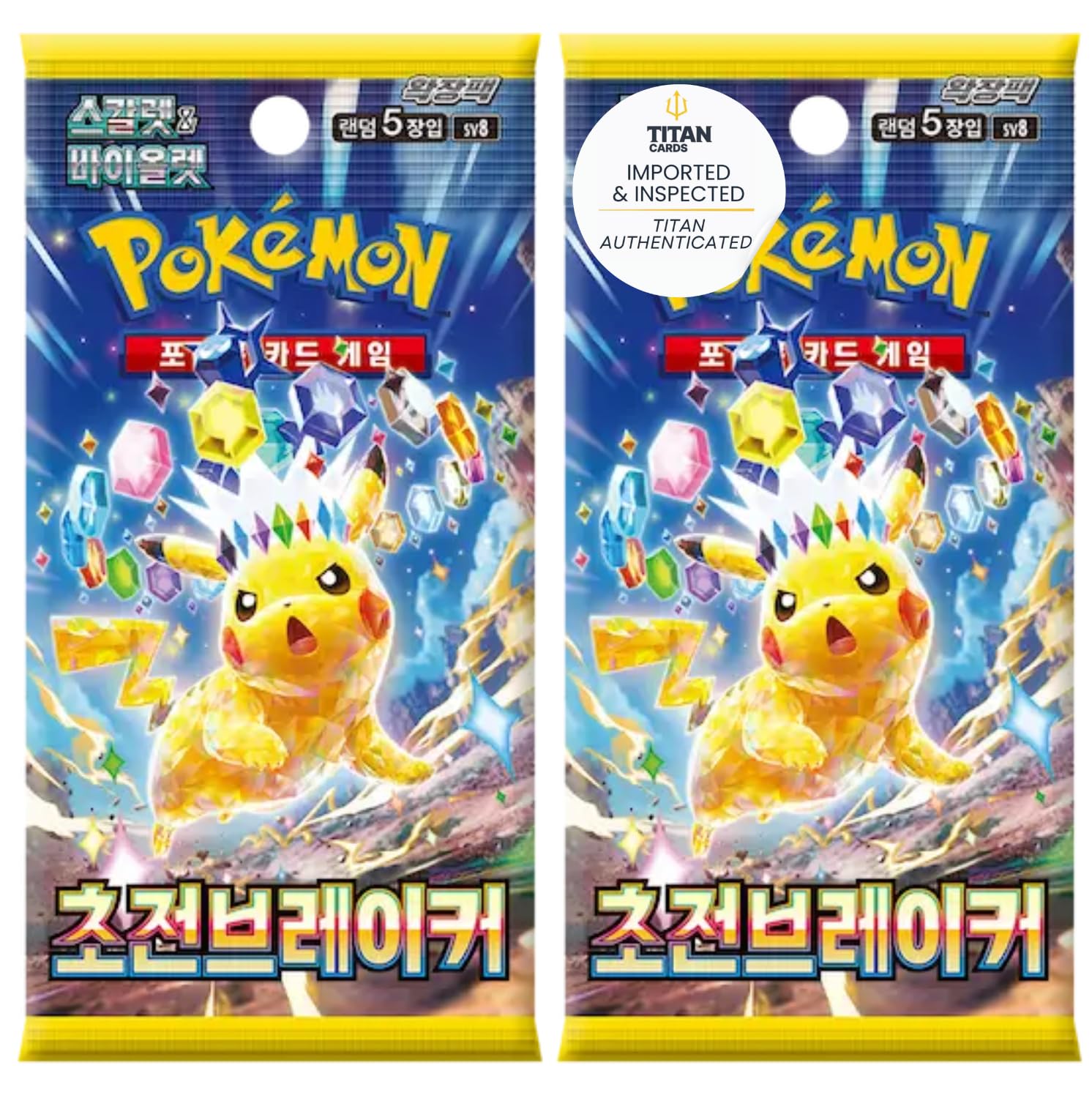 Pokemon Surging Sparks Korean Booster Pack x2 | Koreańskie karty Pokemonów | Wzmacniacze iskier | Supercharged Breaker | Super elektryczny Breaker | 2 x pakiety Pokemonów | Titan Cards Authenticated