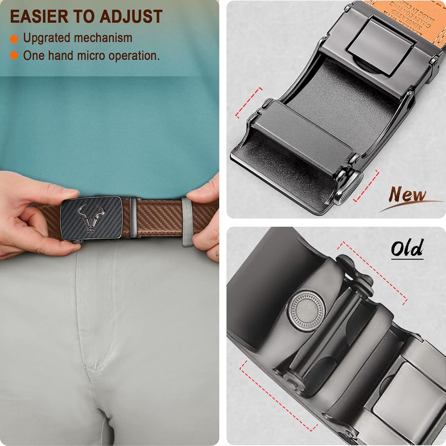BULLIANT Men belt 2Pack,Leather Ratchet Belt for Gift Men Dress Casual Jeans 1 3/8",Cut for Fit - Image 4