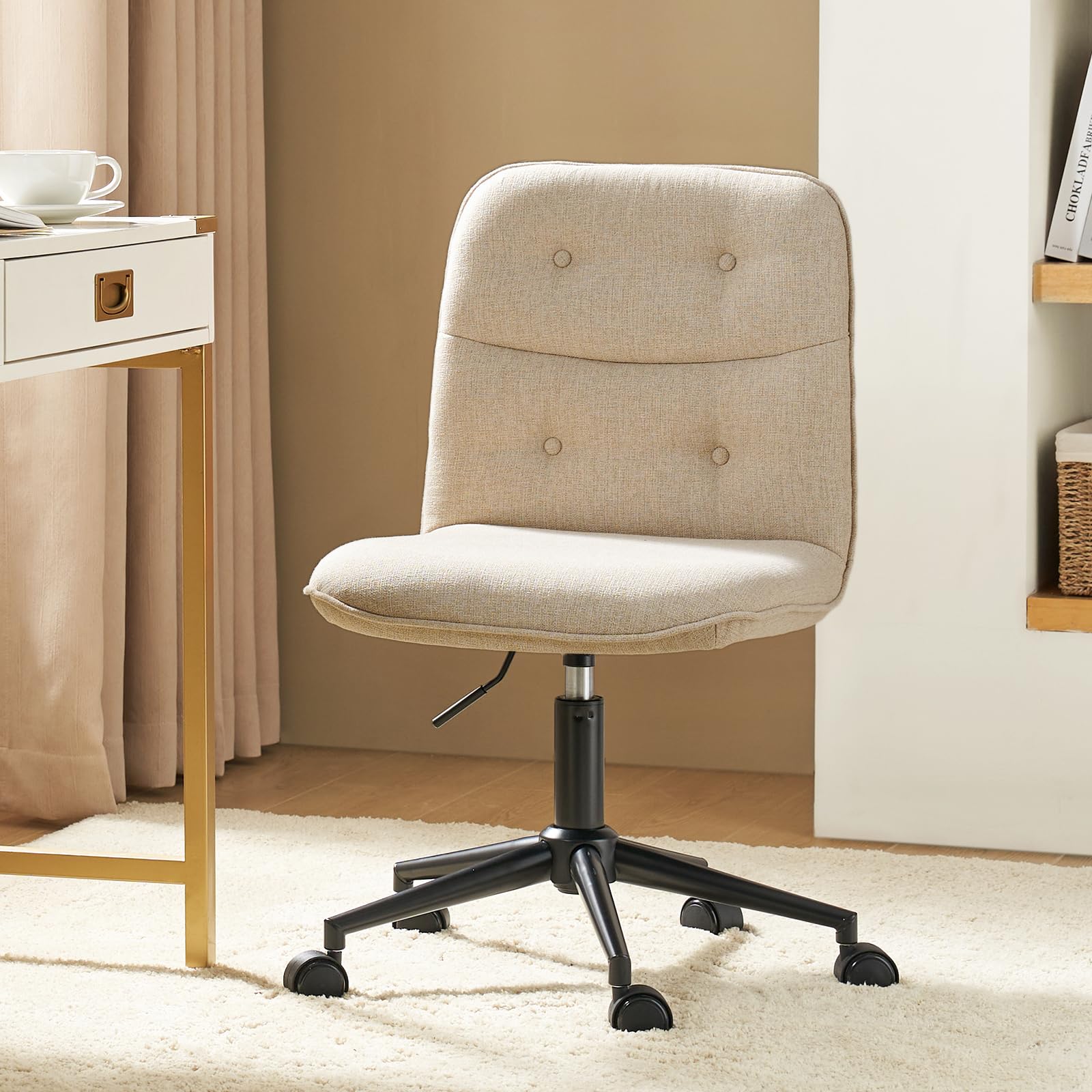 HULALA HOME Silla de oficina giratoria vintage de escritorio, altura regulable y ergonómica, para sala de estar y estudio, color beige