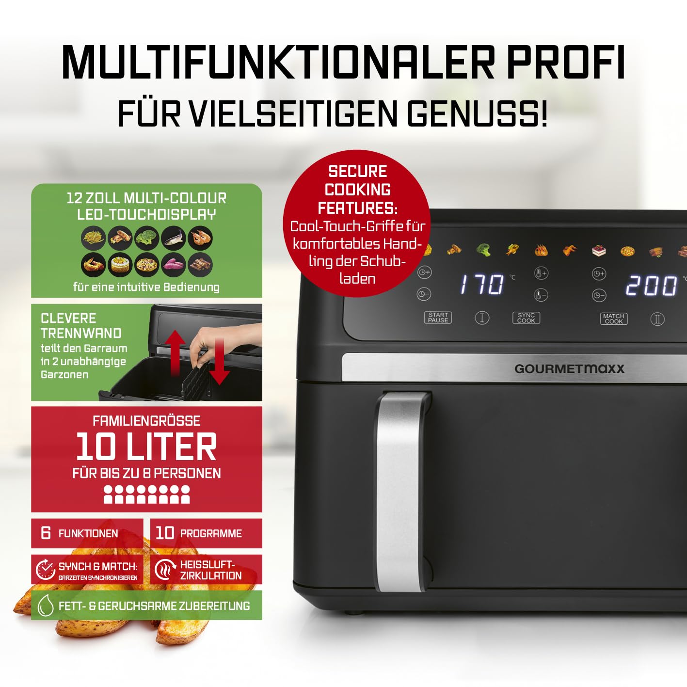 GOURMETmaxx Heißluftfritteuse AirGenius 10 L – Bild 3