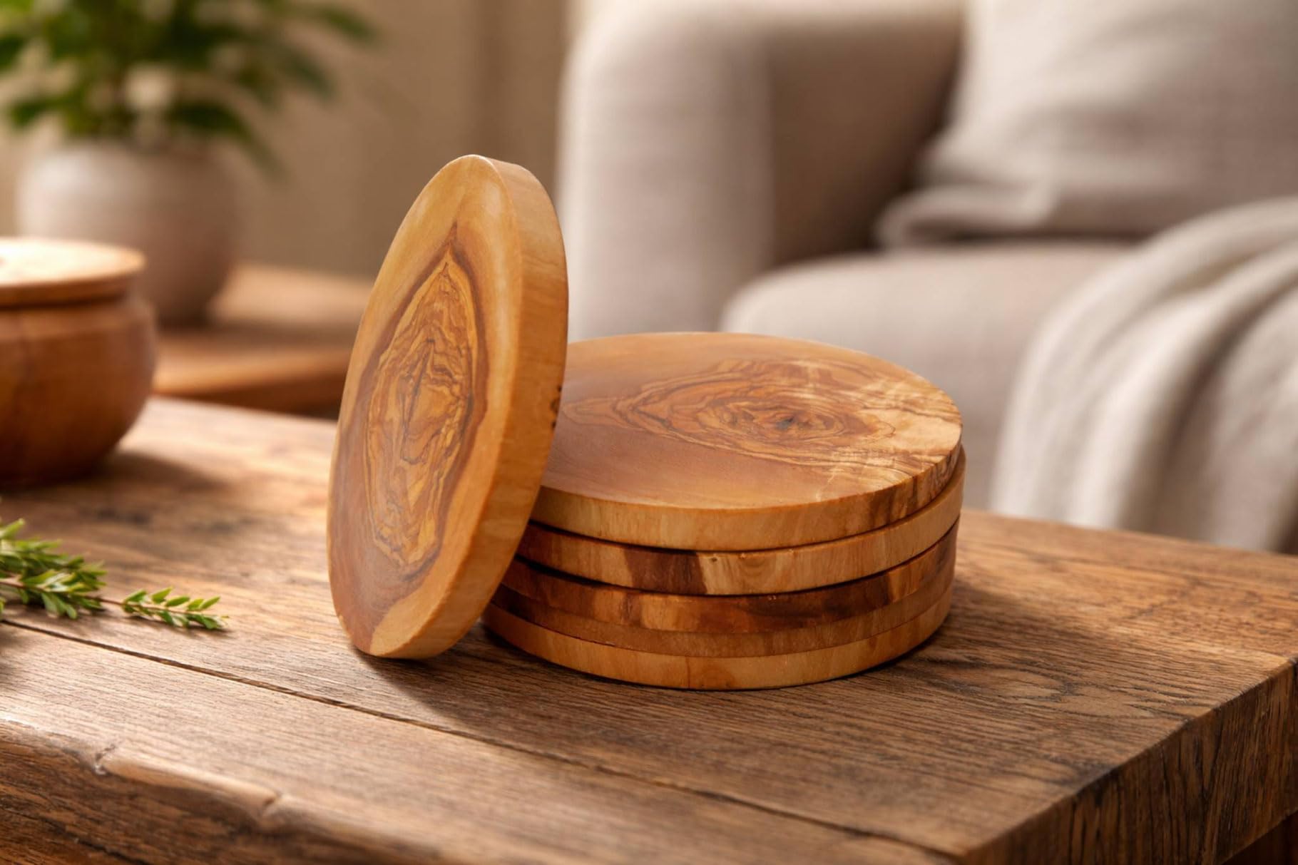 D.o.m. Die Olivenholz Manufaktur Brown D.o.m. Round Saucer, Diameter Approx. 12 Cm, Made Of Olive Wood, Set Of 6.
