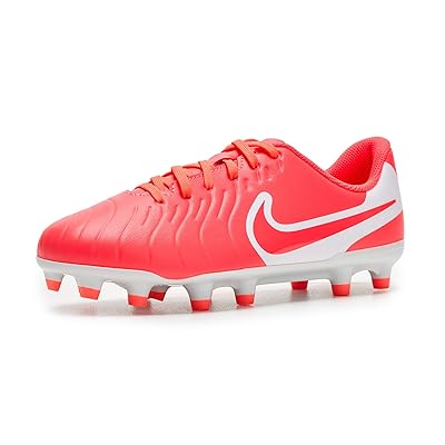 Nike Kids Jr. Tiempo Legend 10 Club Multi ground Low top Soccer Cleats (little Kid/Big Kid) Kids Shoes Hot Lava/White