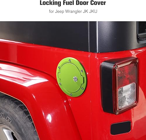 Miniatura 7 de JeCar Llenador de combustible para puerta con cierre de tapa de gasolina, accesorios exteriores para Jeep Wrangler 2007-2018 JK & Unlimited, verde
