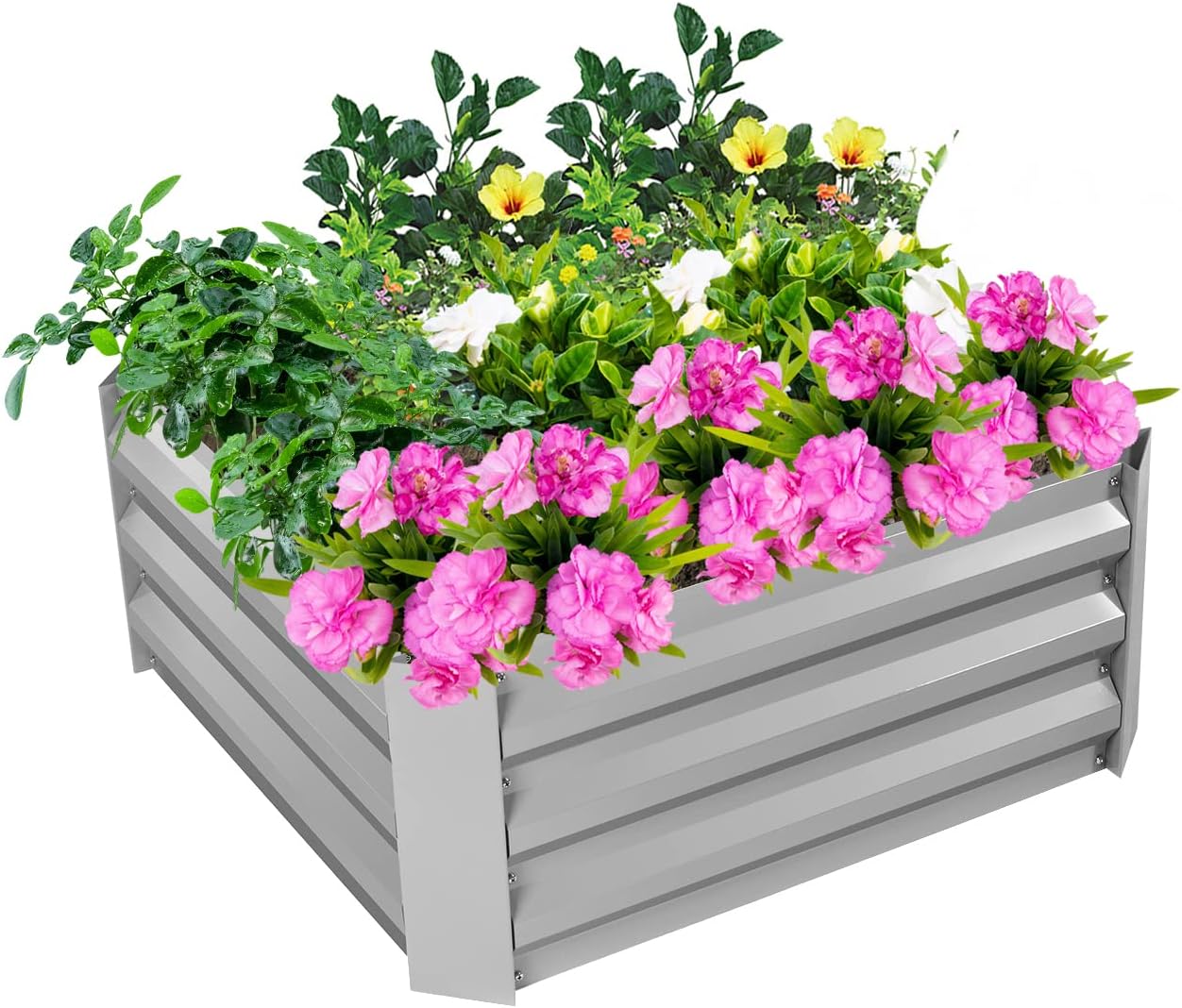 DCP Raised Garden Bed 3x3ft Metal Garden Bed Kit Galvanized Garden Beds Metal Planter Box Steel for Vegetable Flower Bed Kit, Silver Planting Bed