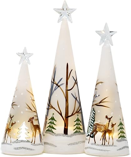 Miniatura 2 de Red Co. , Figura decorativa de árbol de Navidad de cristal de 11, 9.5 y 8 pulgadas con luces LED, decoración iluminada para temporada navideña,