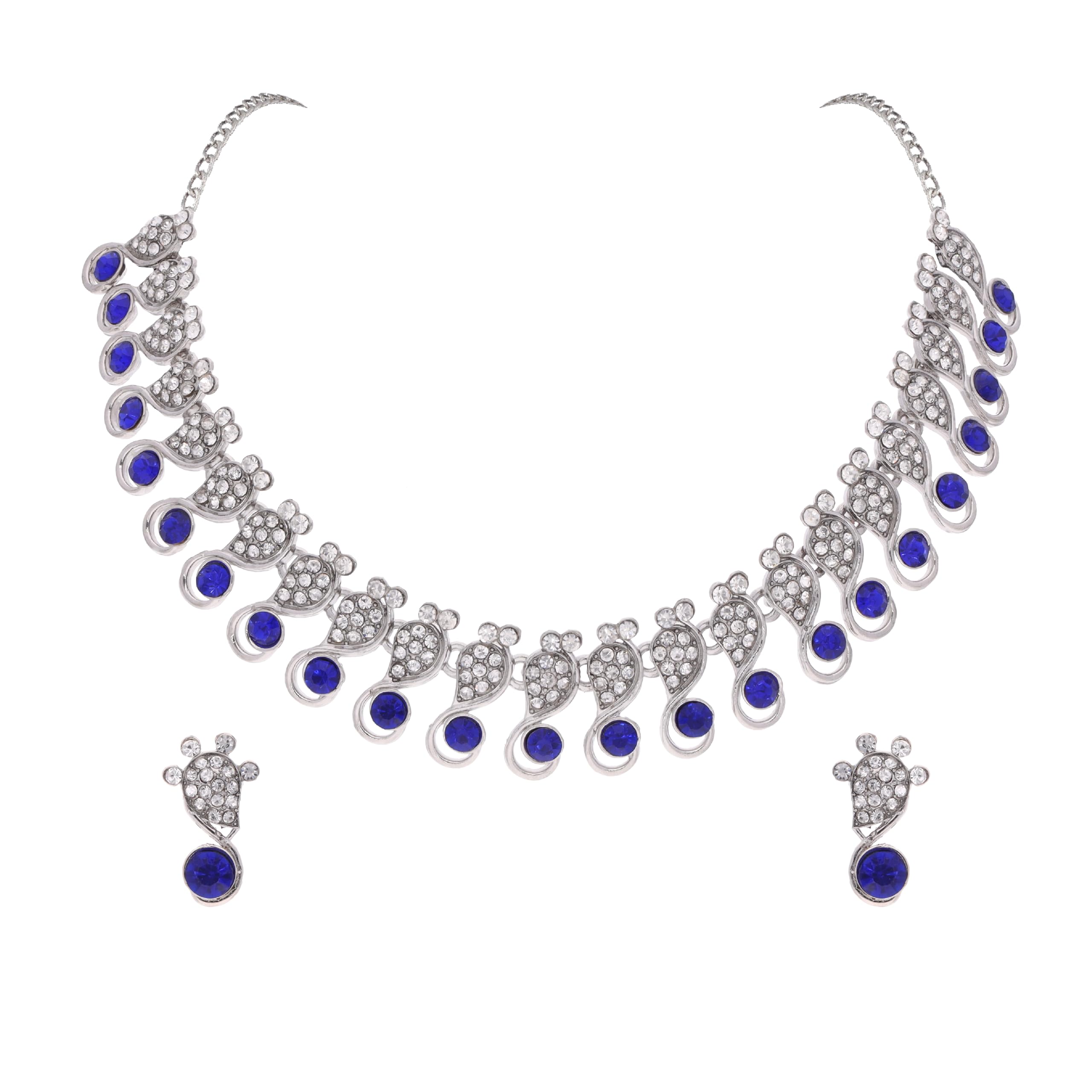 Brado Jewellery Silver Polished American Diamond Studded Necklace with 1 pair of Earring Choker Jewelry set for Women and Girls (SLR - Royalblue) (B0CK5NP31Z) Amazon Price History, Amazon Price Tracker